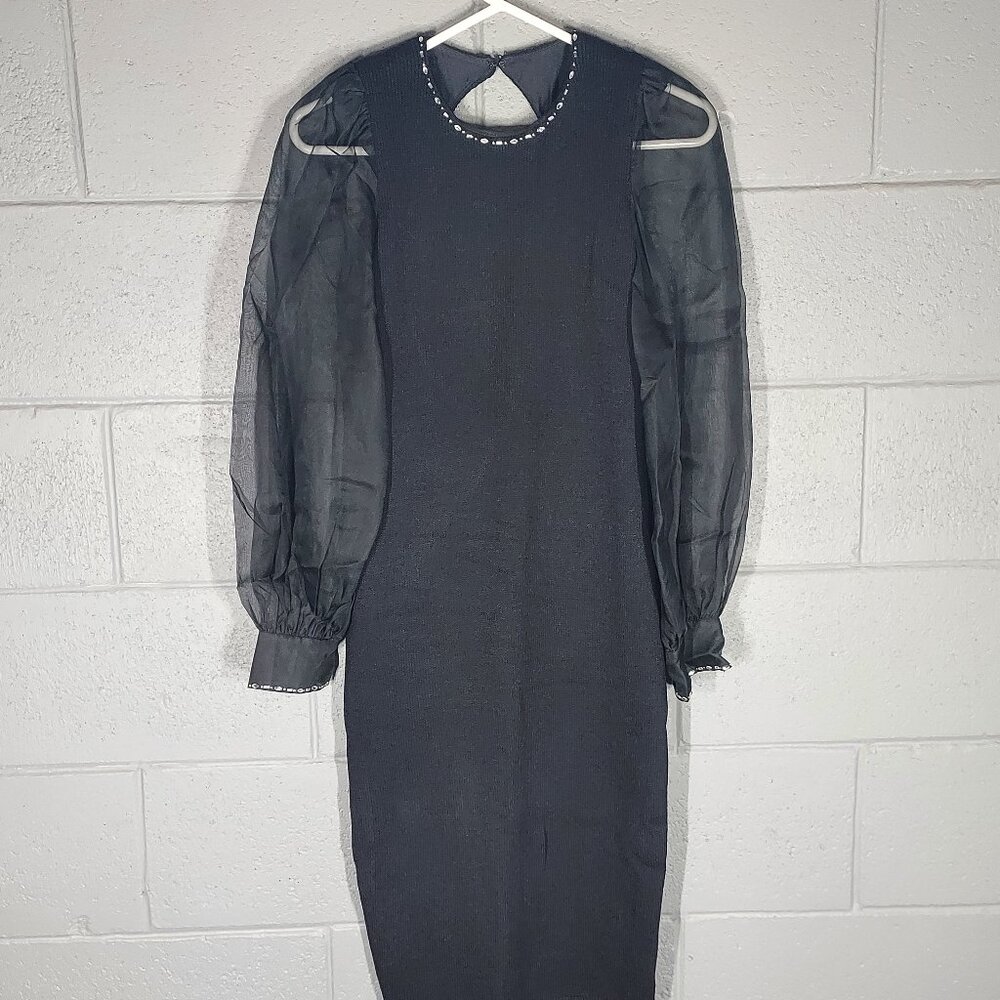 St John Evening Cocktail Open Back Rhinestone Black Knit Dress - Size 4